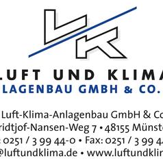 Logo der L+K Luft-Klima-Anlagenbau GmbH & Co. KG mit Kontaktdaten und Adresse in Münster.
