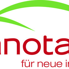 Logo von Sanotact mit grünem Bogen und rotem Schriftzug „sanotact für neue Impulse“.