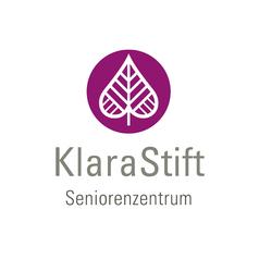 Logo des KlaraStift Seniorenfonds mit einer stilisierten Blattgrafik in lila und dem Schriftzug „Seniorenzentrum“ darunter.