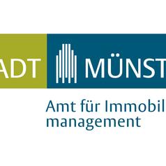 Logo der Stadt Münster, Büro für Immobilienmanagement, mit grüner und blauer Farbfläche sowie Schriftzug.