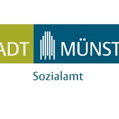 Logo der Stadt Münster, Schriftzug „STADT MÜNSTER“ in zwei Farben, darunter „Sozialamt“ in blauer Schrift.