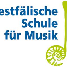 Logo der Westfälischen Schule für Musik mit Notenschlüssel und grünem Schneckenmotiv.