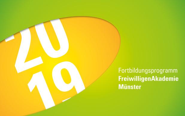 Grafik mit den Jahreszahlen 2019 und 2020, Titel "Fortbildungsprogramm FreiwilligenAkademie Münster".